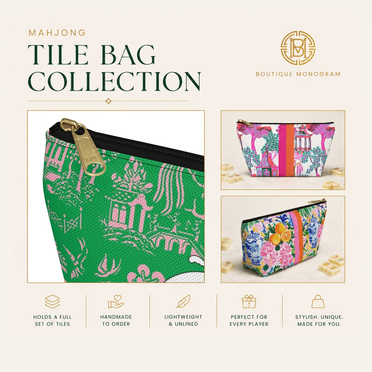 Mahjong Tile and Card Bag, Boutique Monogram