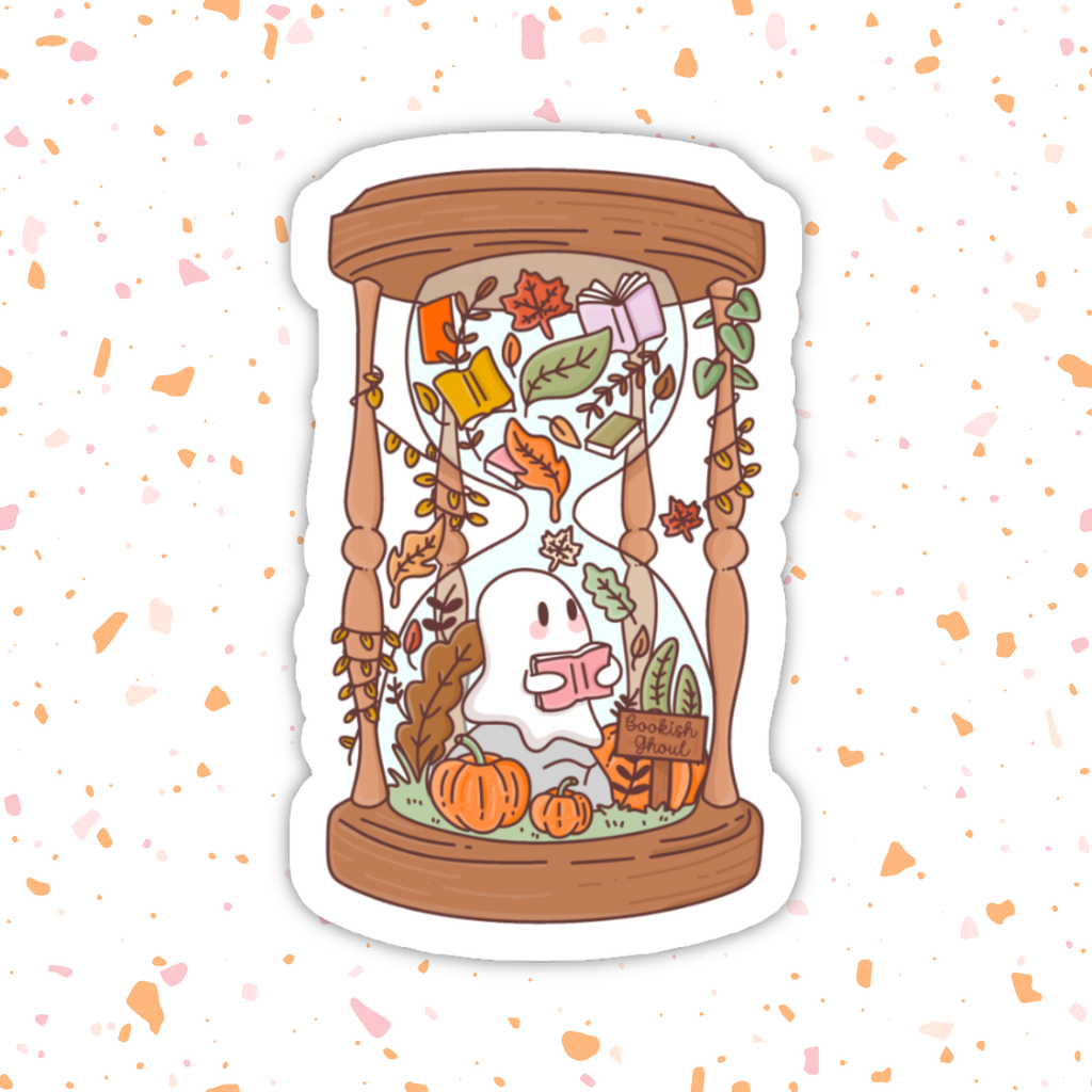 Autumn Hourglass Sticker – Bookish Ghost, Glossy Vinyl 