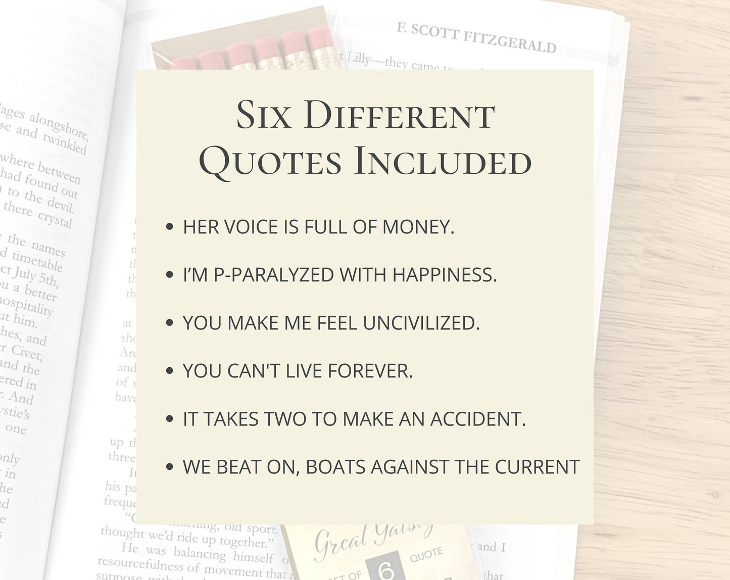 Great Gatsby Quote Pencils, F Scott Fitzgerald Bookish Gifts