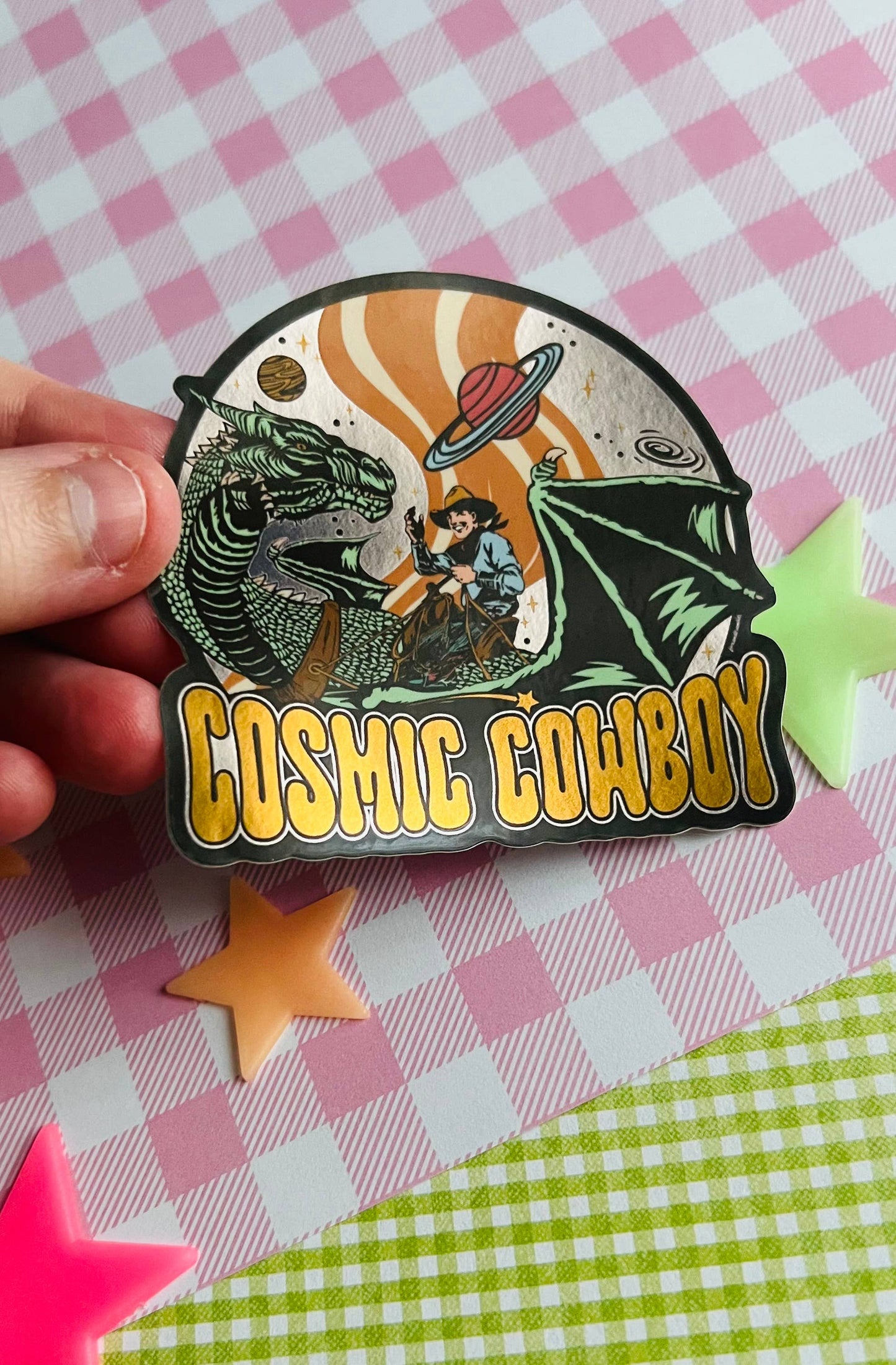 Cosmic Cowboy Space Western Retro Sticker