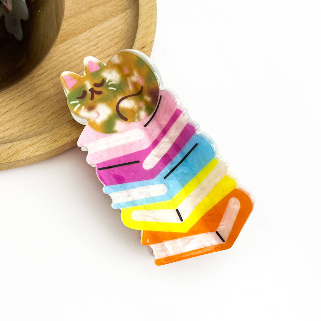 Creative Book Stack Hair Claw Clip with Cat