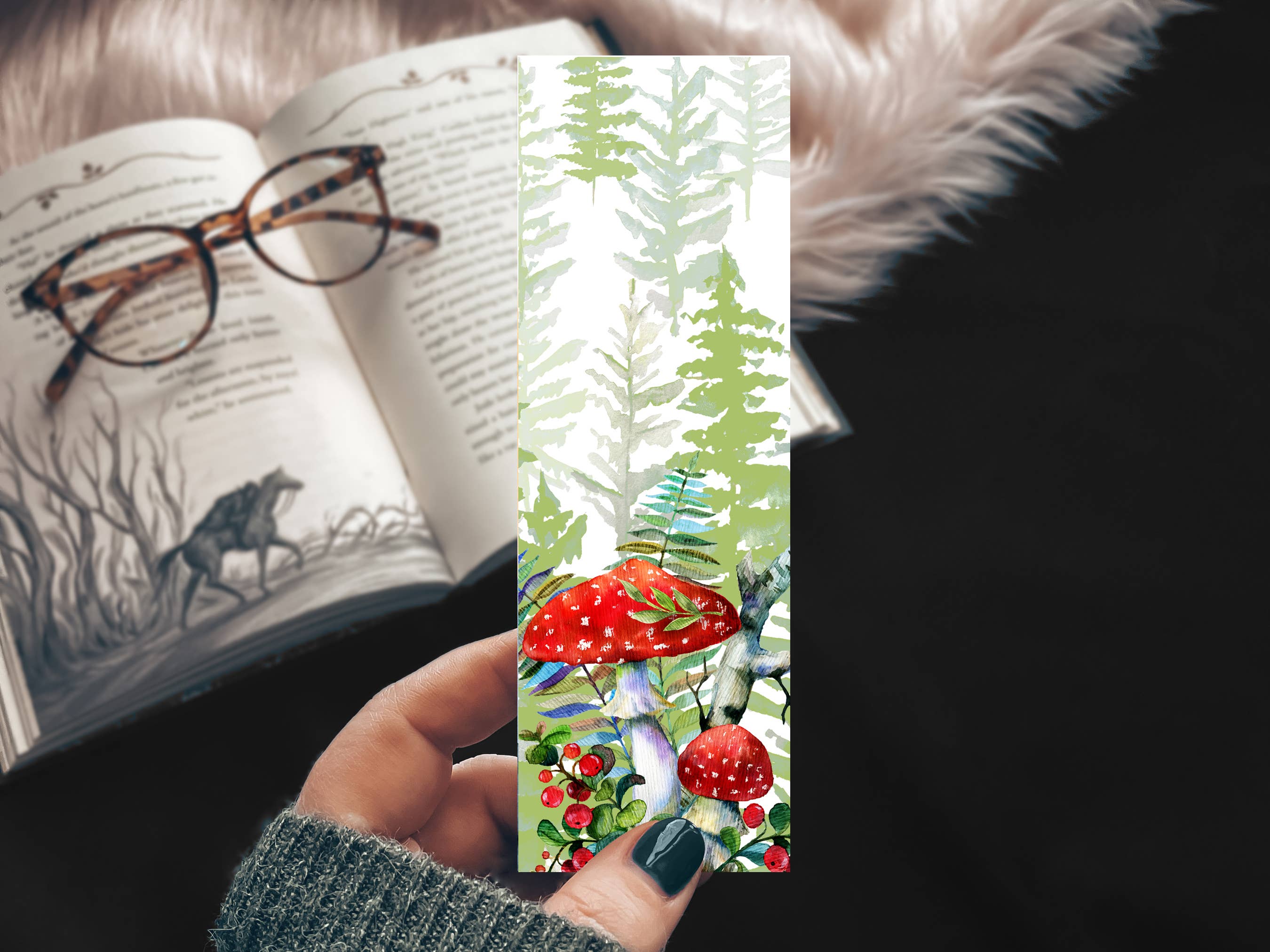 Mushroom Watercolor Bookmark