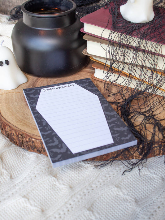 4x6 Death By To-Dos Notepad | Coffin Halloween Stationery