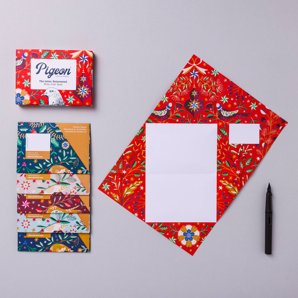 Festive Pigeon, Holiday Stationery Letter Set – Pack of 6