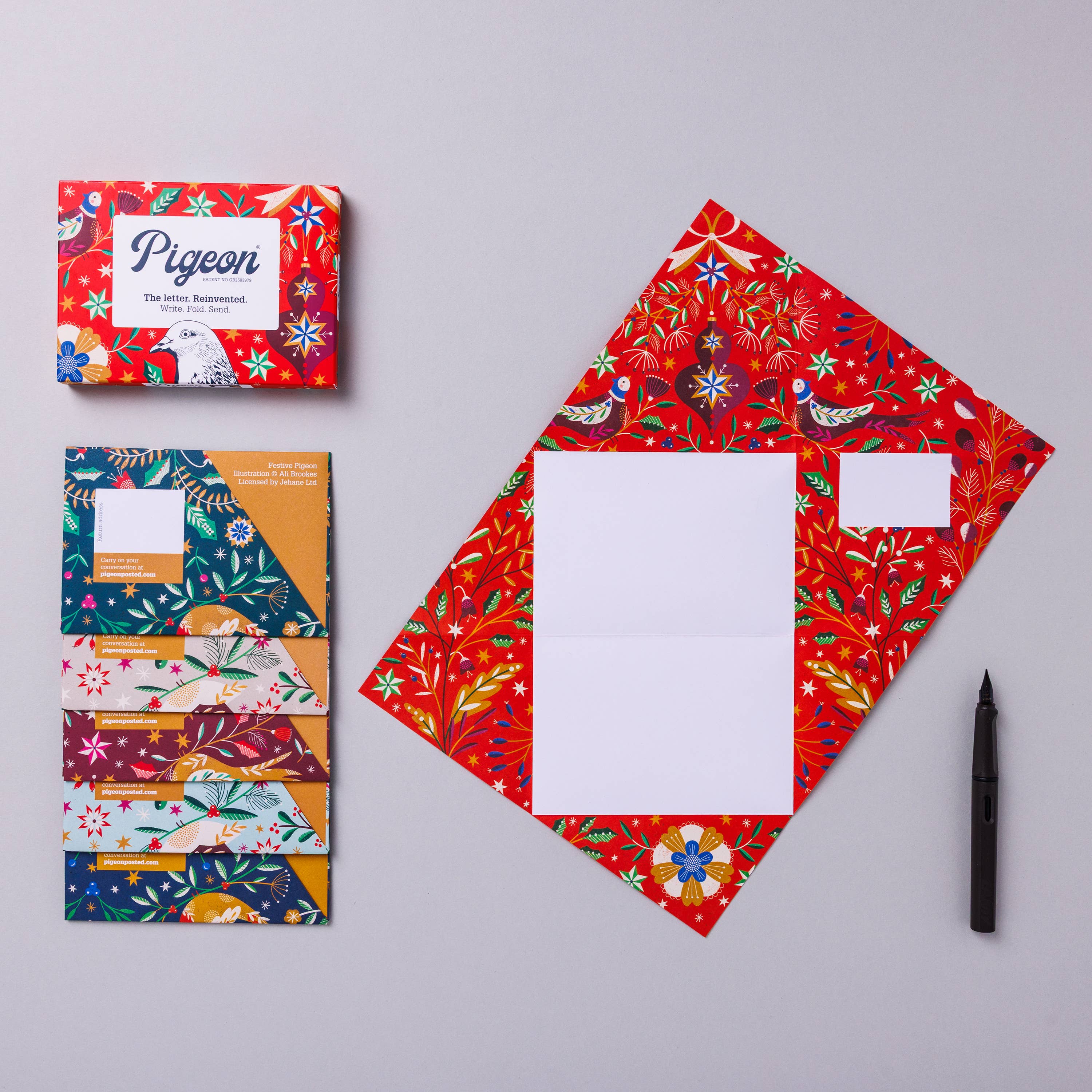 Festive Pigeon, Holiday Stationery Letter Set – Pack of 6