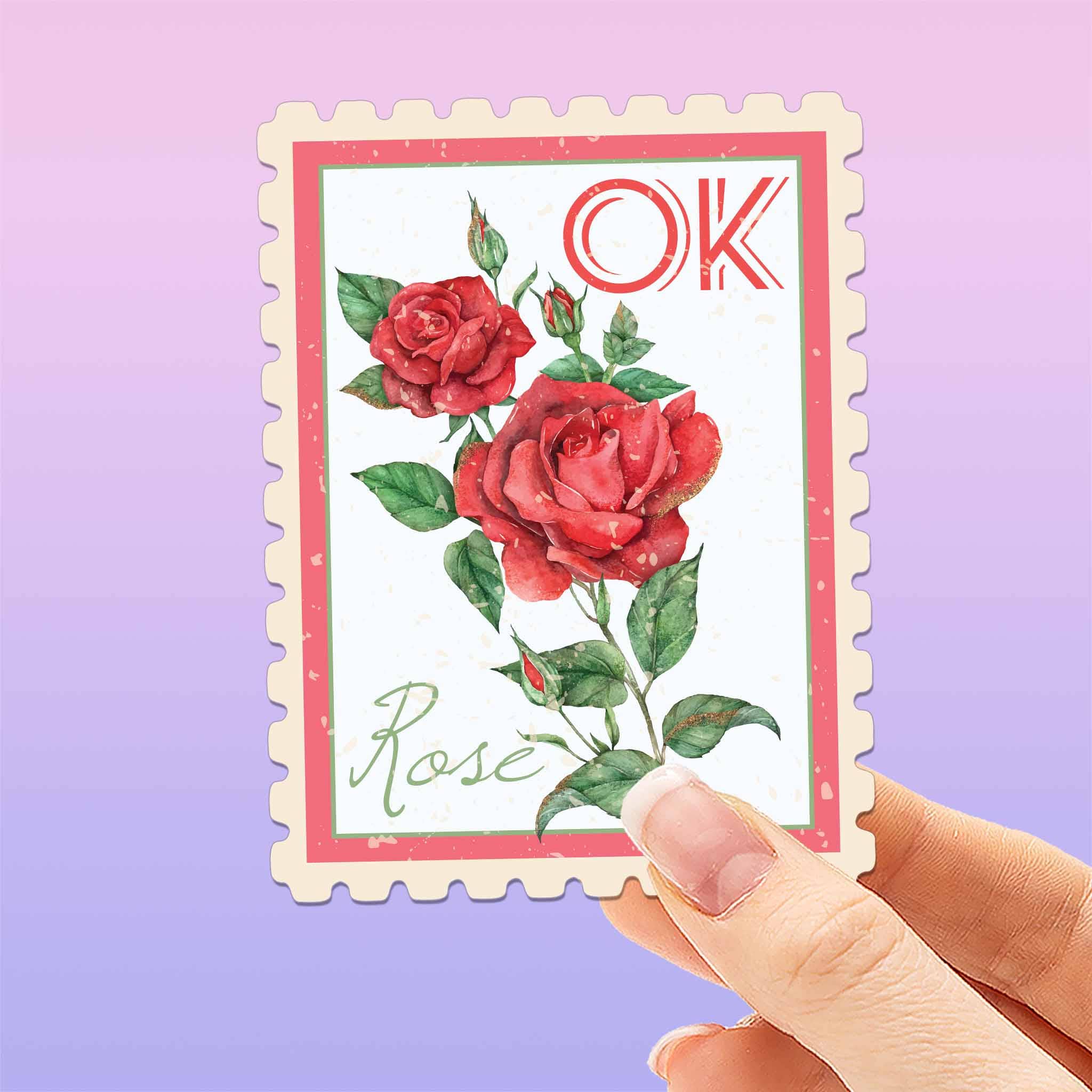 Oklahoma State Flower Rose Sticker - OK Vintage Stamp Decal