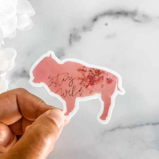 Stay Wild Floral Bison Coral Pink Sticker Decal