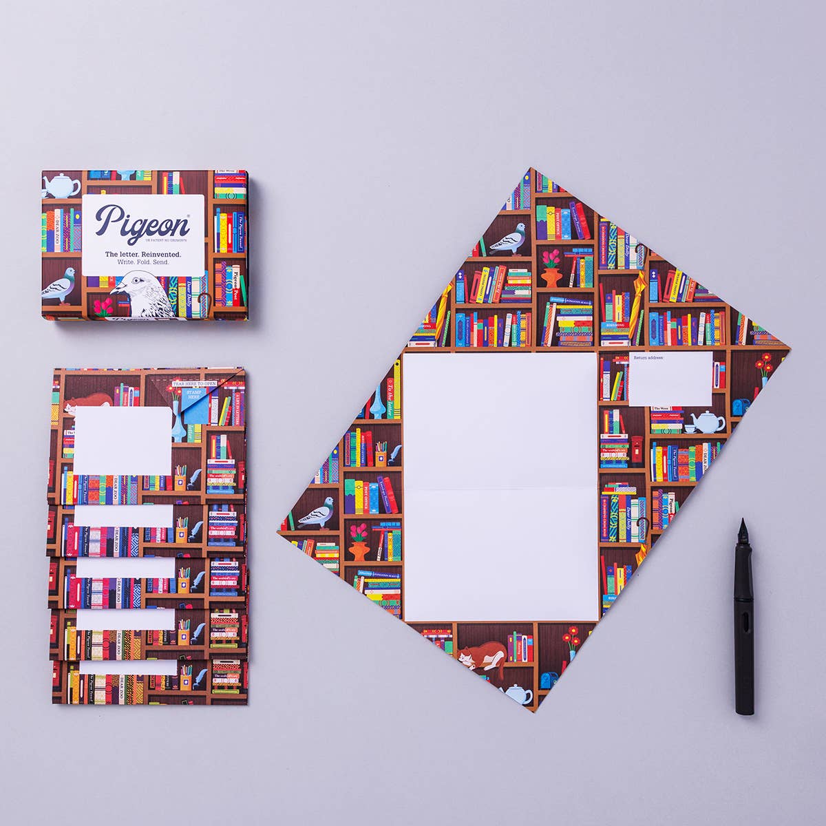 Bookstore Pigeon, Folding Stationery Letter Pack, Pack of 6