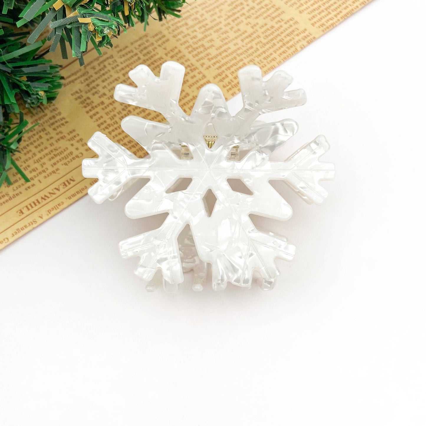 White Winter Snowflake Hair Claw Clip, Christmas Hair Clip
