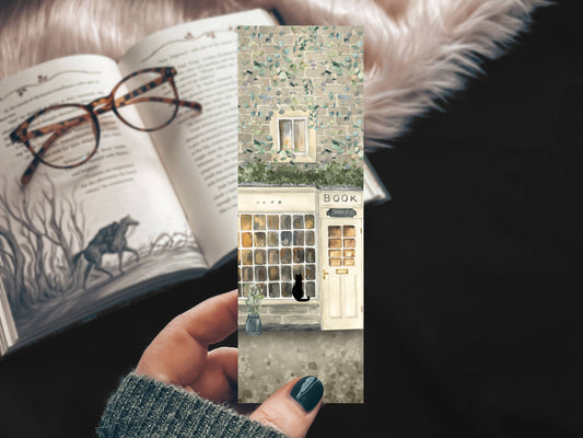 Book Shop Cat Watercolor Bookmark
