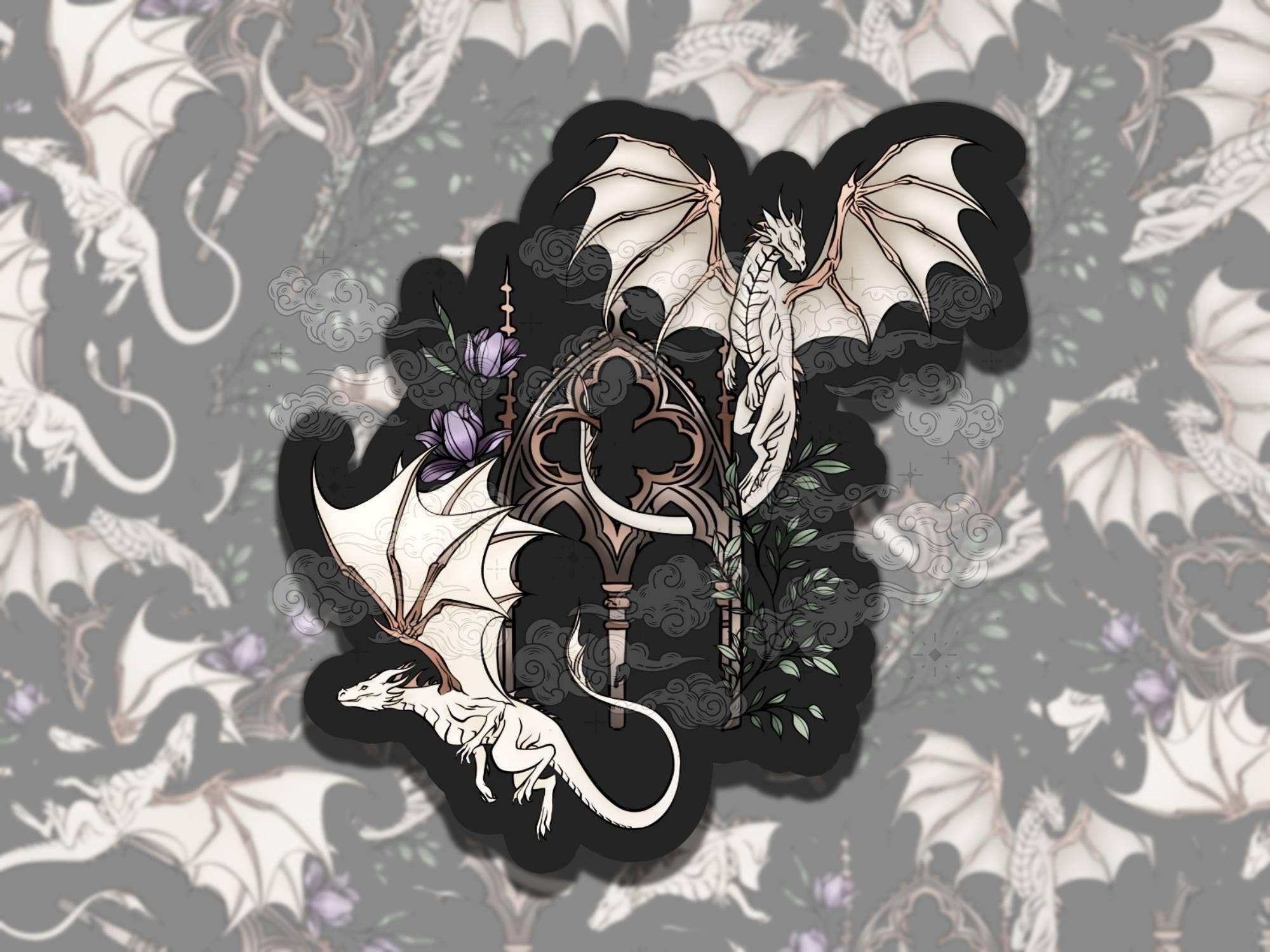 Bone Dragons Fantasy Magical Colorful  Vinyl Sticker, Girly