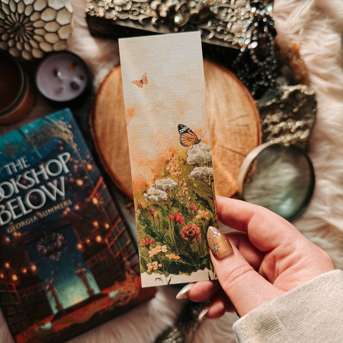 Monarch Butterfly Watercolor Bookmark Floral Meadow Nature 