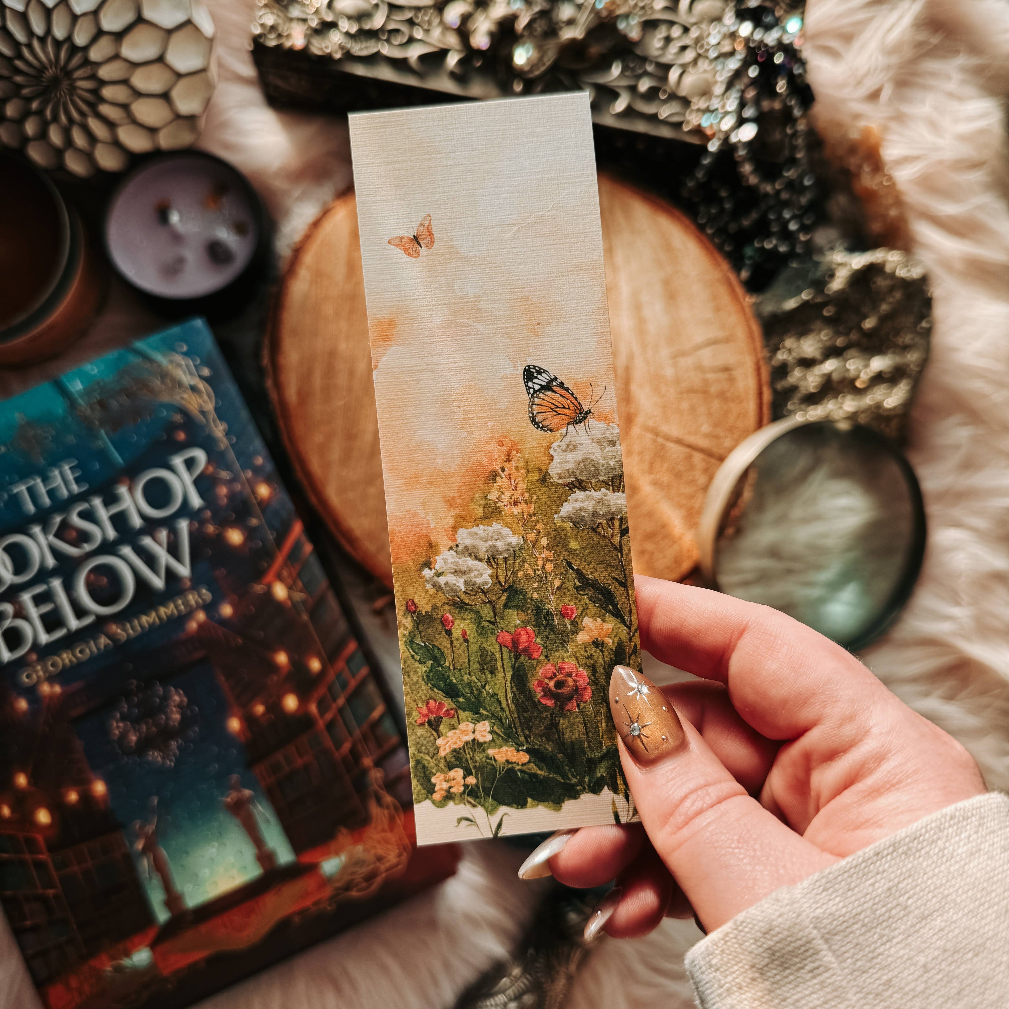 Monarch Butterfly Watercolor Bookmark Floral Meadow Nature 