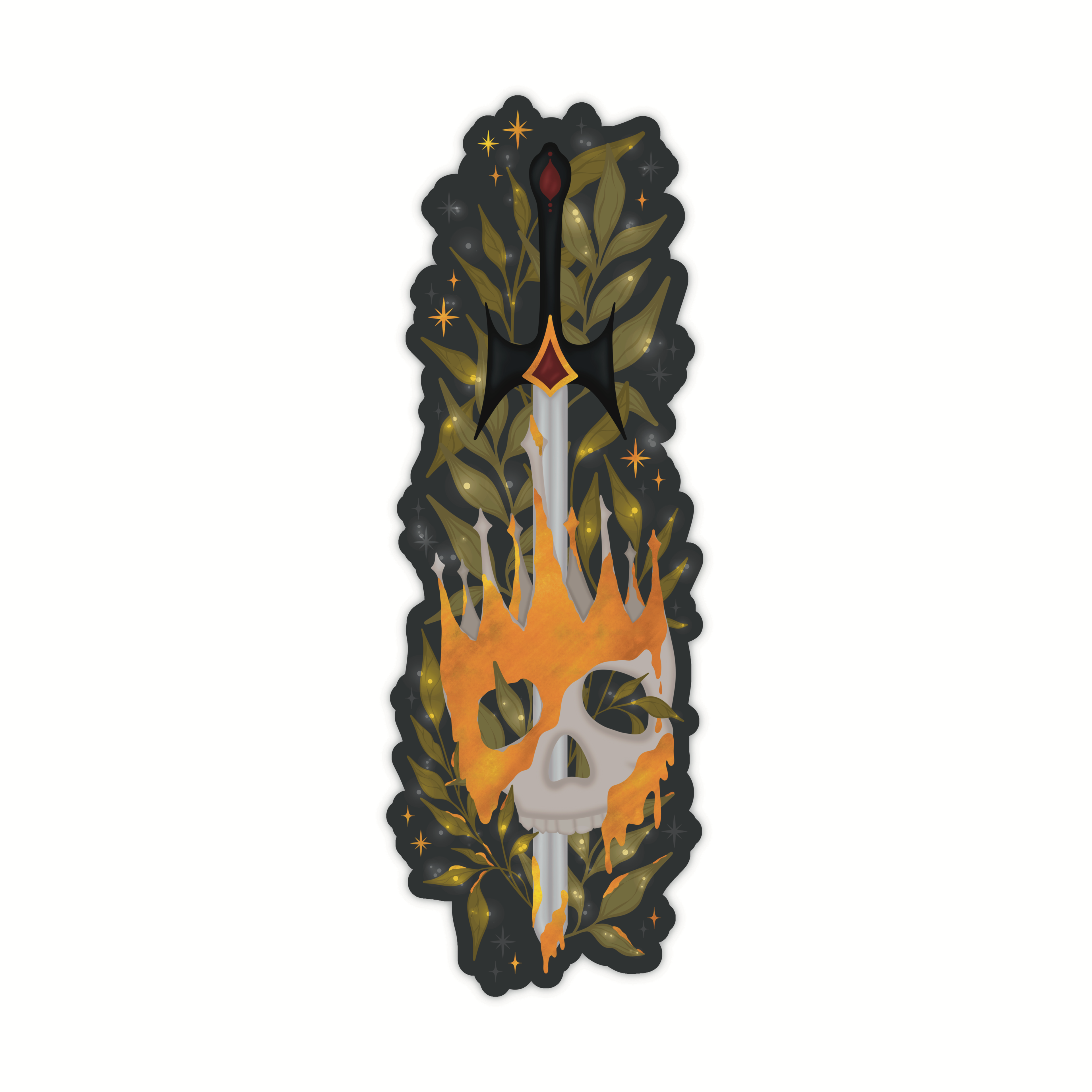 Gold Foil Melting Skull Fantasy Sword Die-Cut Bookmark