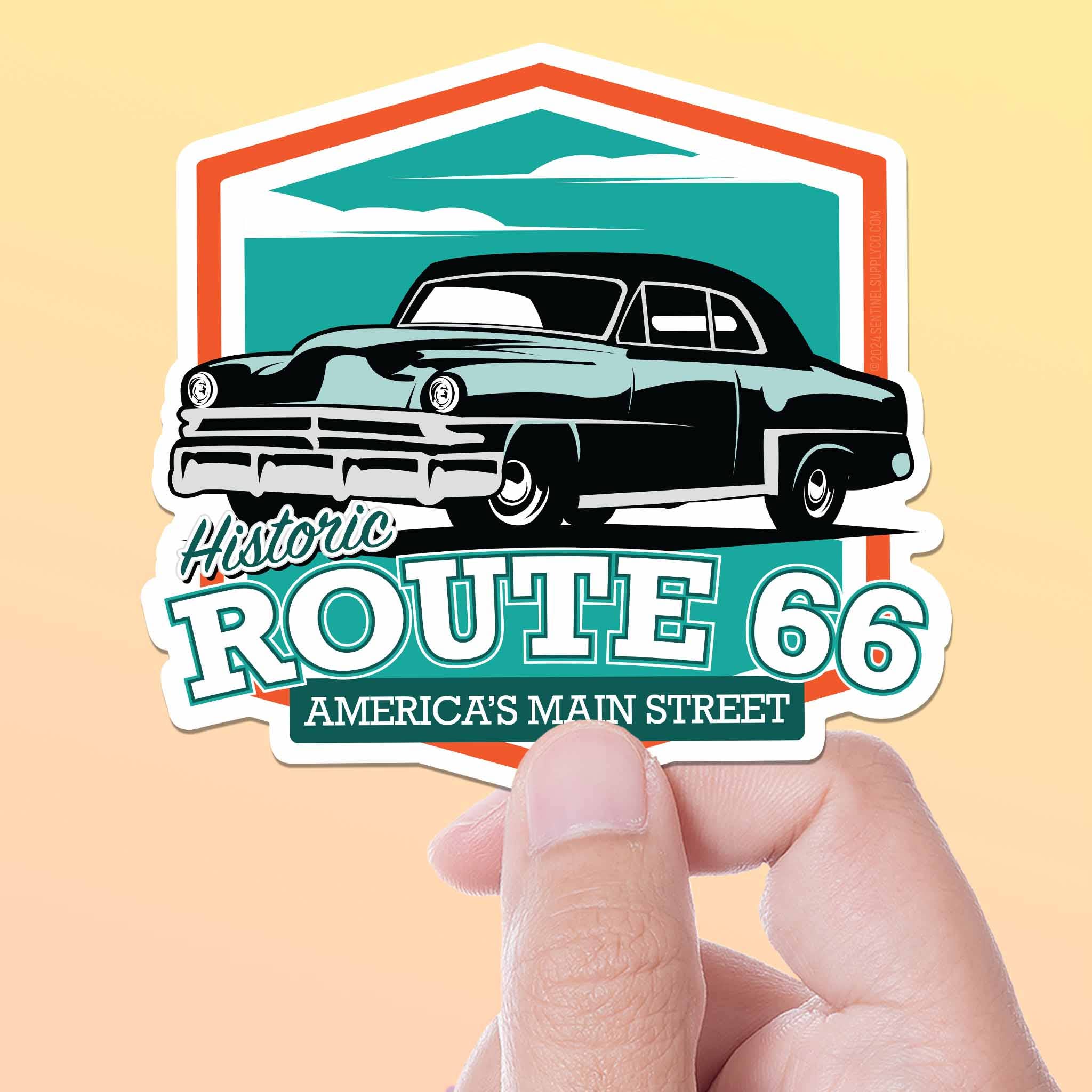 Classic Car Route 66 Sticker