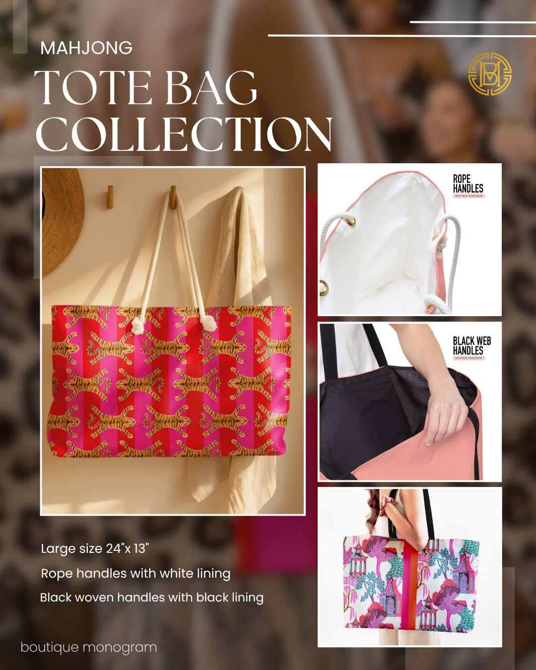 Mahjong Tote Bag, Boutique Monogram