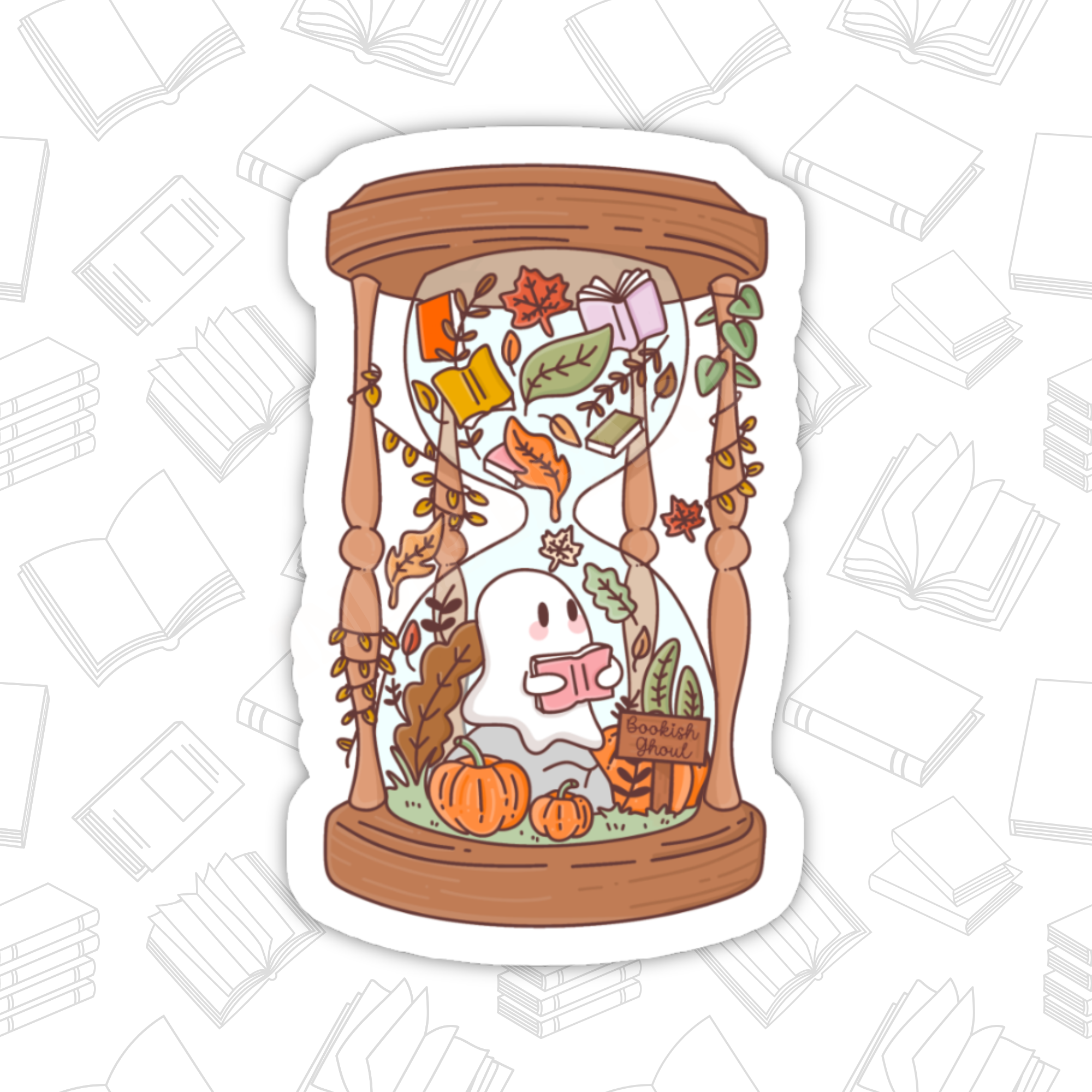 Autumn Hourglass Sticker – Bookish Ghost, Glossy Vinyl 