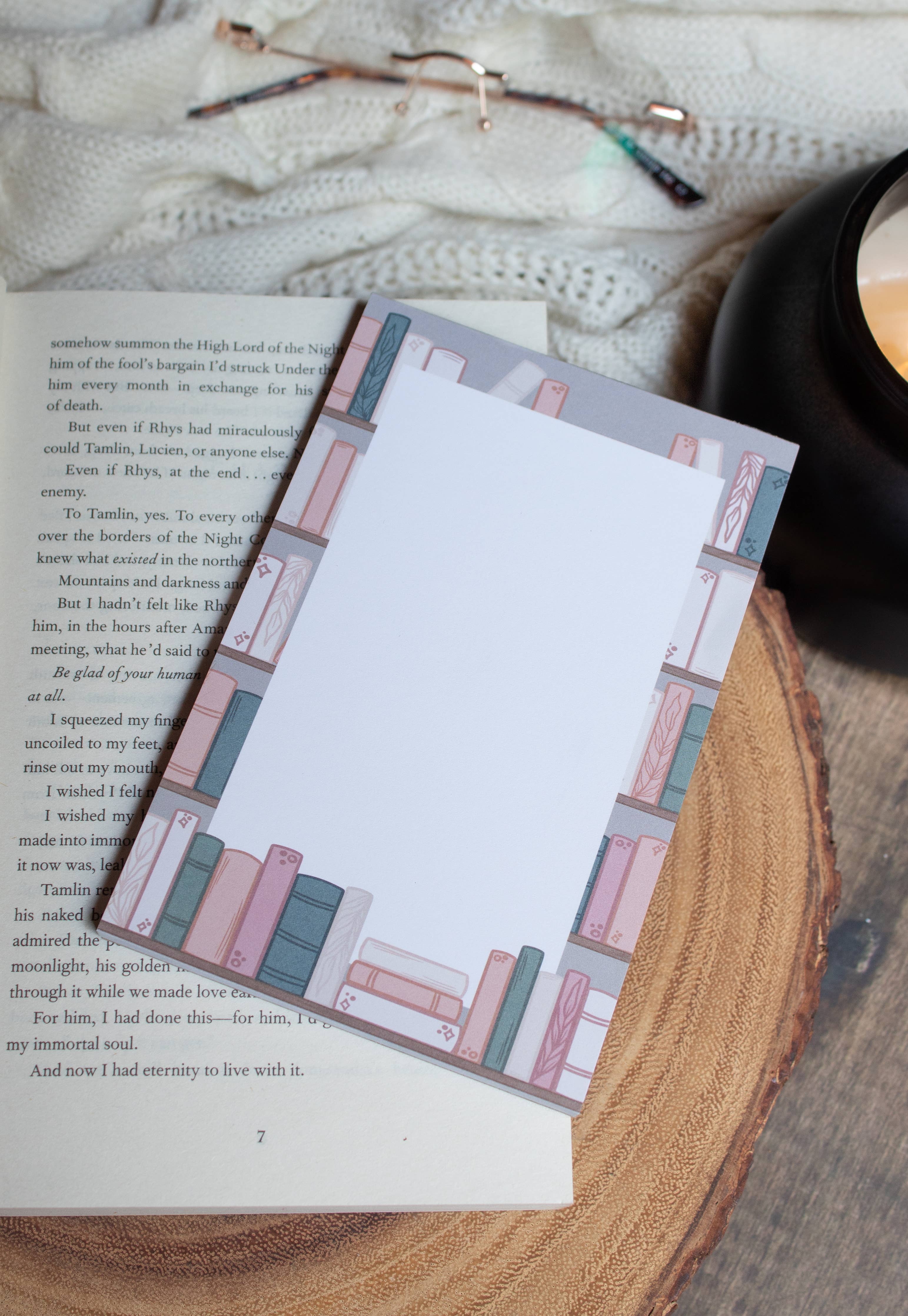 4x6 Cozy Spring Bookshelf Notepad | Bookish Reader Notepad